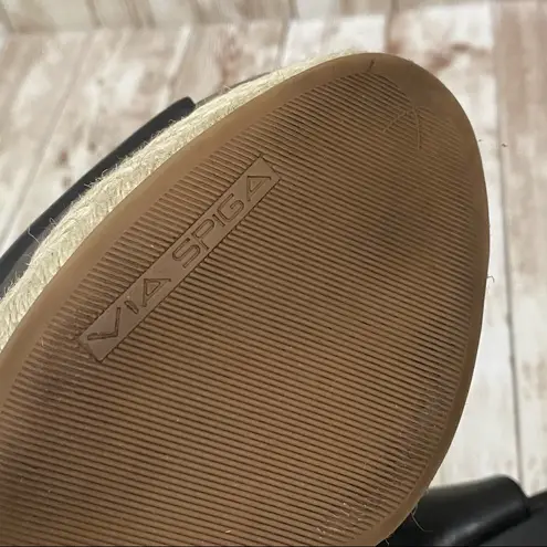 via spiga Black Leather Peep Toe Wedge Sandals 7