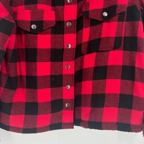 Lucky Brand  Women's‎ Sherpa Buffalo Plaid Flannel Shacket Jacket Red Black Large - Image 7