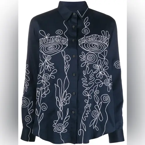 Mara Hoffman Margot Embroidered Organic Cotton Blouse Navy Size XS