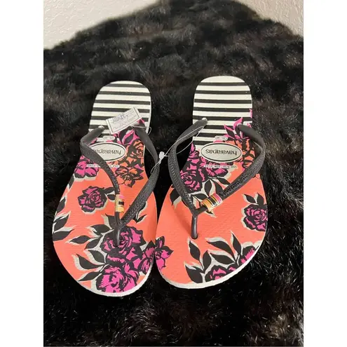 Havaianas  Slim Floral Stripe Flip Flops Thong Sandals 39/40 EUR 41/42 USA 9 / 10