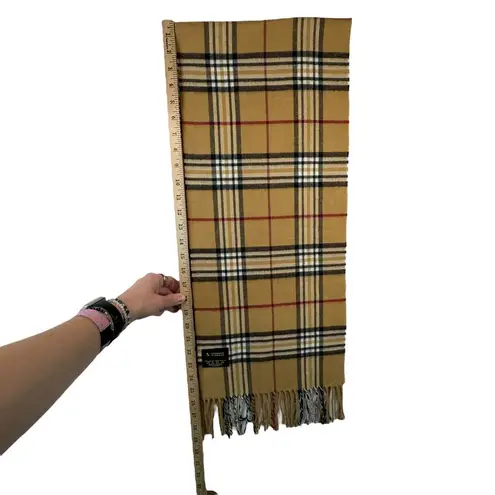 V. Fraas Cashmink Nova Check Tartan Plaid Scarf Winter Soft Classic Tan Beige