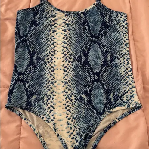Blue animal Snake Print one piece swimsuit, size M bohemian summer vacation Size M