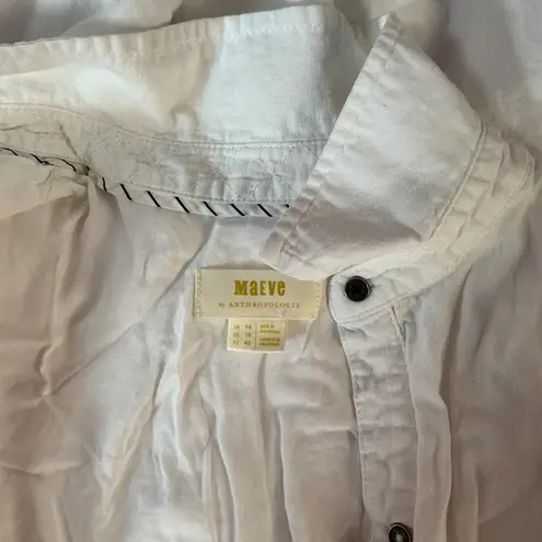 Maeve anthropologie White Shirt Dress Tie Waist Button Down Short Sleeve Casual