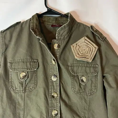 Jordache Olive Green Jean Jacket with Floral Detail