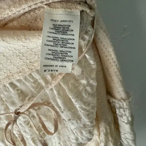 A’Reve Beige Open Knit Lace Hem Cardigan Boho Cottagecore Ruffle Coquette Size M Size M