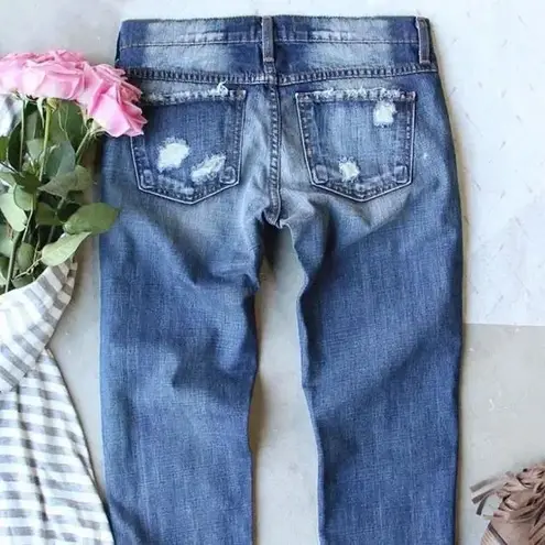 Kris Rule NEW! Grunge Ripped Torn Patched Distressed Straight Leg Blue Jeans Boho