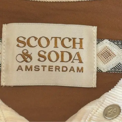 Scotch & Soda Women’s Beige Button-Up Shirt Ikat Pattern Short Sleeve Casual XL