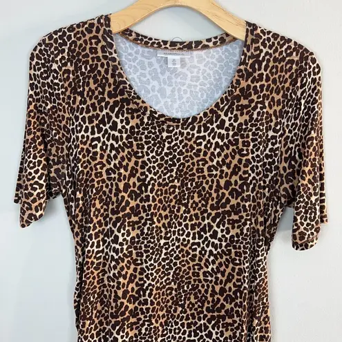 Motherhood Maternity Dress 2X Brown Leopard Ruched Short Sleeve Knee Length