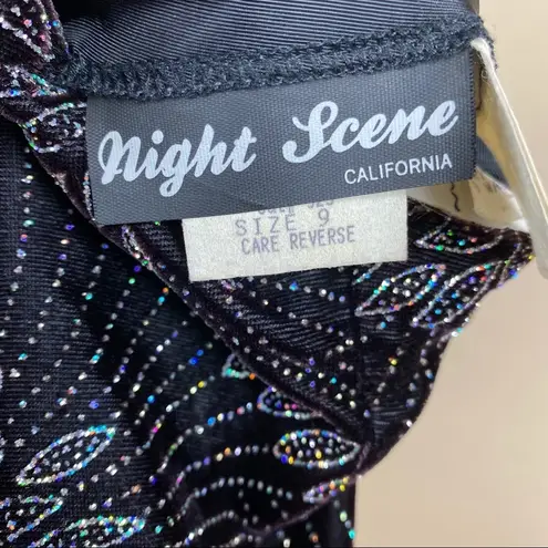 Elegant Classy Size 6 Floral Sequin Thigh Slit Maxi Dress Retro Shimmer Sparkle Black