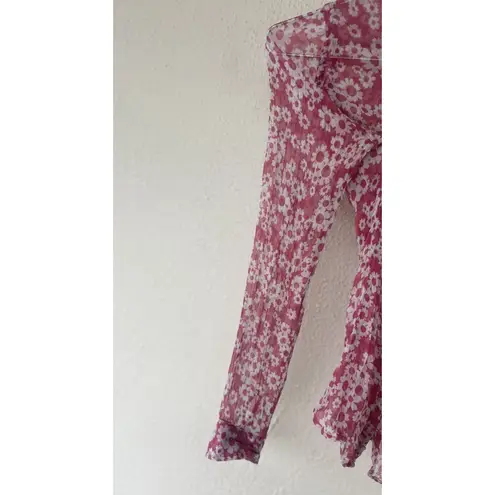 Moda VTG International 100% Silk Sheer Pink Floral Button Blouse Coquette Career