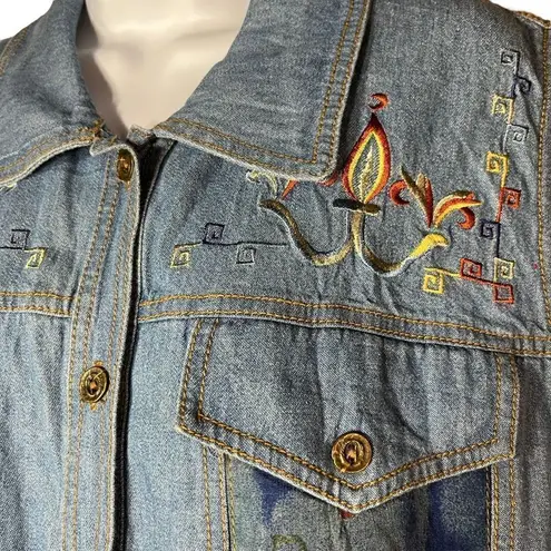 Vintage Saint Germain Paris Flower Print Denim Vest Size Large Blue