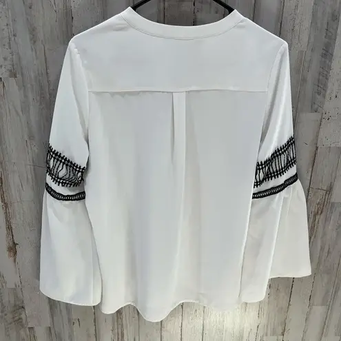 Market & Spruce Boho Bell Sleeve Embroidered Blouse White Size Small