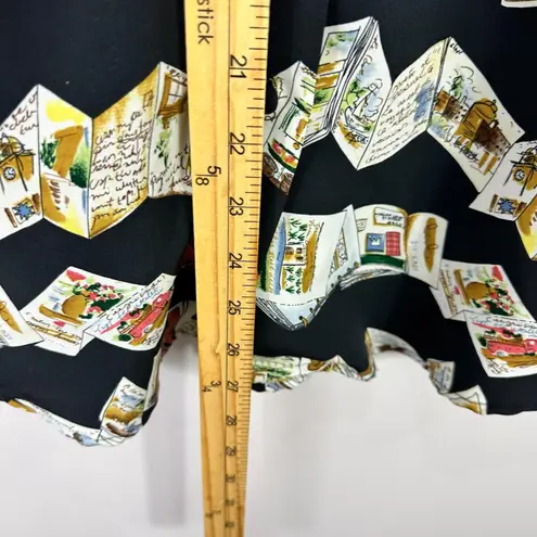 Le Caviar Petite Shirt Womens M Black Travel Postcard Print Vacation Retro Top Size M