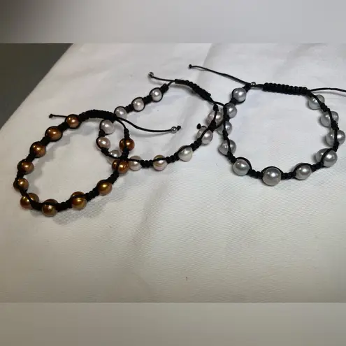 Handmade Pearl bracelets 3 Adjustable Size String stackable different color pearls