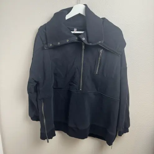 Free People Movement Venture Pullover Oversized Zip Sweatshirt Black Size XS