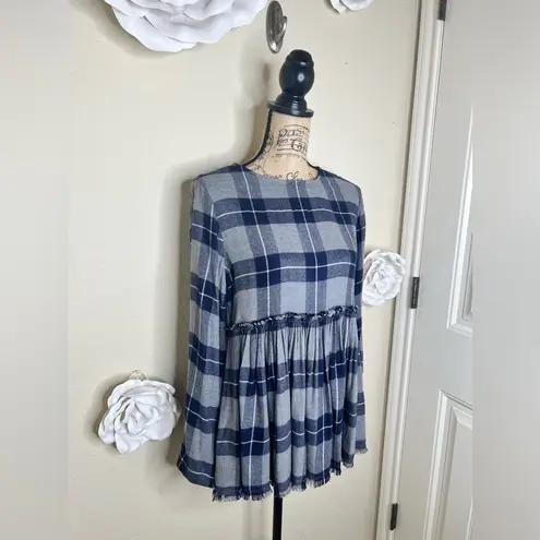 Philosophy Grey Navy & White Plaid Flannel Blouse Size Extra Small