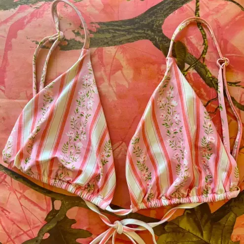 We Wore What pink pink striped rose print bikini top
