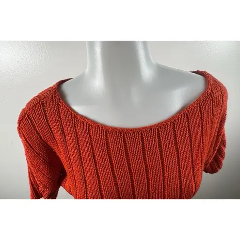 Sweater Project Ribbed Short Sleeve Knit Top Orange Scoop Neck Pulloever Small