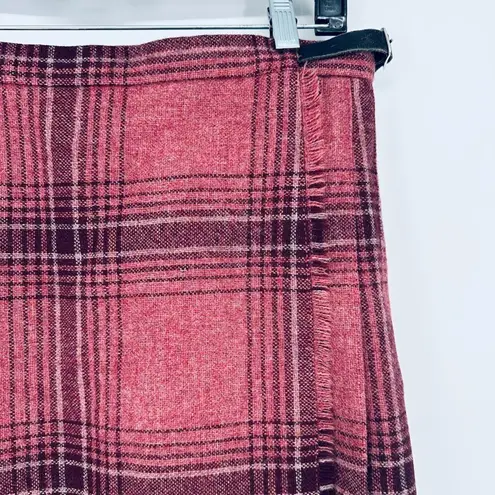 Vintage Pure New Wool Wrap Skirt Kilt Rose Pink Twee Plaid Academia Pleated 16