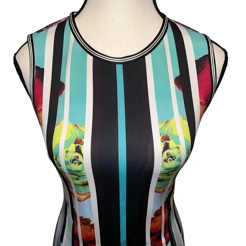 Clover Canyon Neoprene Scuba Sleeveless Peplum Dress Geometric Colorful Size S