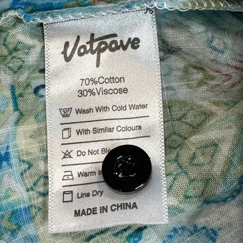 Vatpove Shirt Womens Medium Green Blue Aztec Madras Coastal Country Vacation
