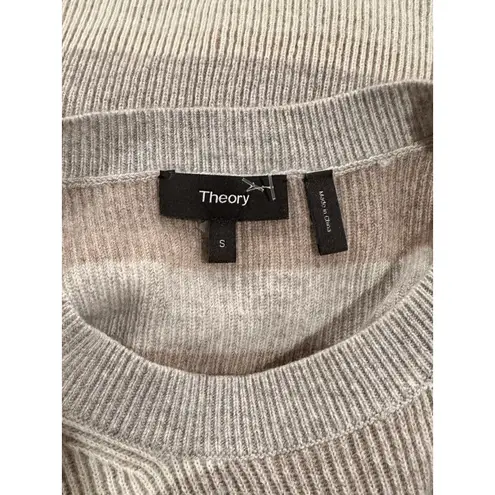 Theory  Karenia Ribbed 100% Cashmere Sweater Neutral Stripe Size S Small EUC!! - Image 5