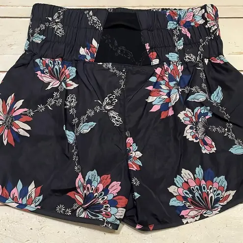 Free People Movement Running Short Medium Floral Deco The Way Home Bikini Lining Black