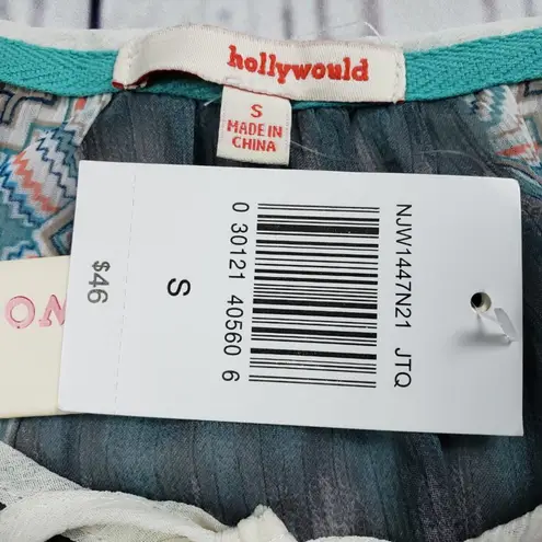 Hollywould NWT Sheer Printed Tie Bust 3/4 Sleeve Peasant Top Women's Size Small