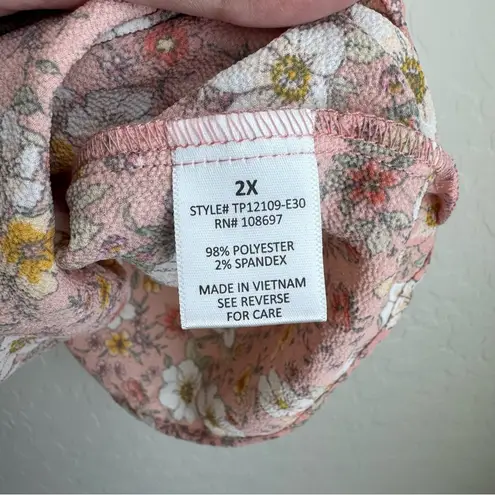 Sweet Rain Floral Blouse Pink Flutter Sleeve 2X