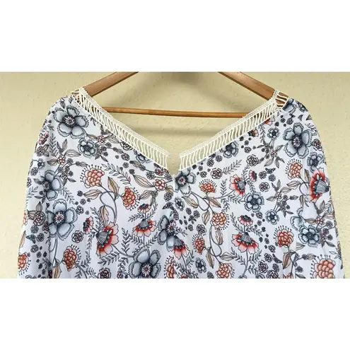 Eloquii White Floral Maxi Dress Womens 16 Long Sleeve Boho Peasant Cottage Flowy