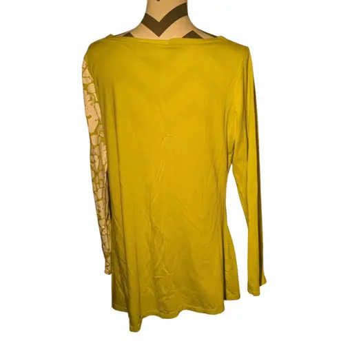 Diane Gilman Olive Green Long Sleeve Top - Giraffe Print - Size XL