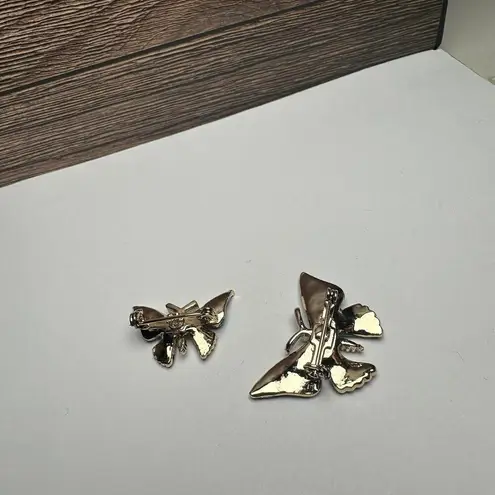 Butterfly Insect Blue Yellow Green Enamel Brooch Pin Gold Tone Set Of 2