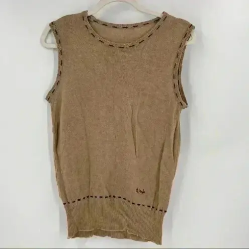 Pringle Embroidered Logo Lightweight Wool Sleeveless Vest Top Size Small Tan