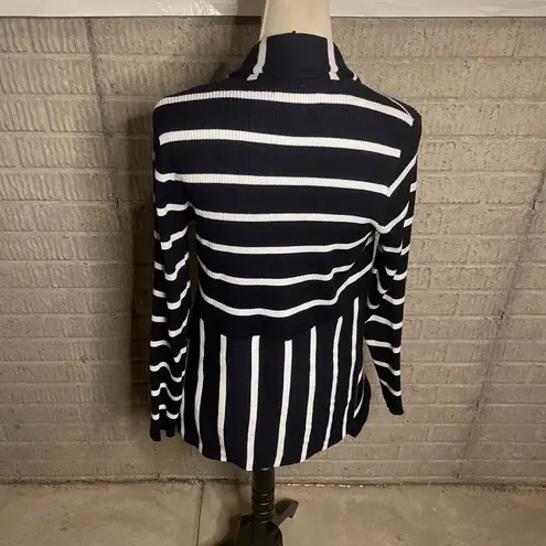 Carmen Marc Valvo Carmen Marc Valvo Womens Ribbed Stripe Asymmetrical Hem Cardigan Large