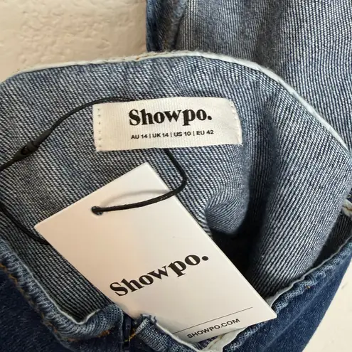 Showpo Freya Denim Cut Out Puff Sleeve Mini Dress NWT Baddie Size 10 Blue