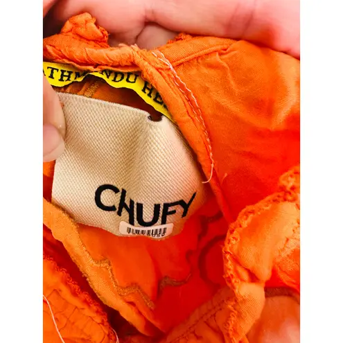 CHUFY Orange White Design Cupro Blend 3/4 Sleeves Lucia Maxi Dress Size Medium