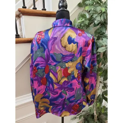 Westbound  Womens Purple Floral Polyester Button Front Long Sleeve Top Blouse 18