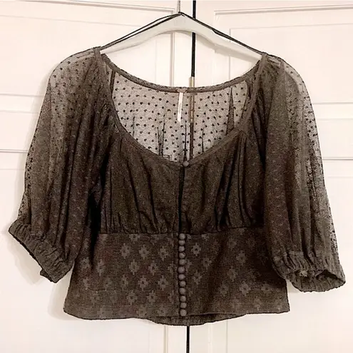 Free People “Heartstrings”Corset Style Mesh Lace Top•Dark Chocolate Brown•Sz S