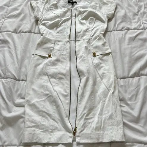 Chetta B Womens 2 White Full Front Zip Sheath Dress Office Casual Business