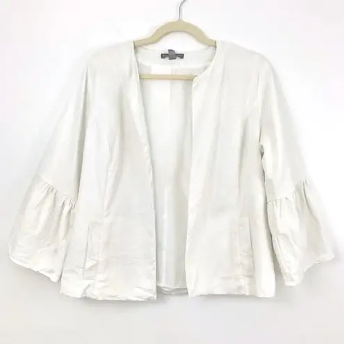 Jessica London New Linen Blend Bell Sleeve Jacket Open Front Topper White 14W