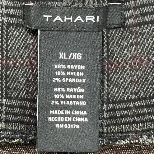 Tahari Pants Womens XL Gray Windowpane Plaid Stretch Knit Pull On Ankle Preppy