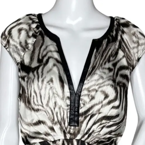 Boston Proper Boston Proper Dress Womens 8 White Brown Zebra Print Satin Stylish Edgy Bold