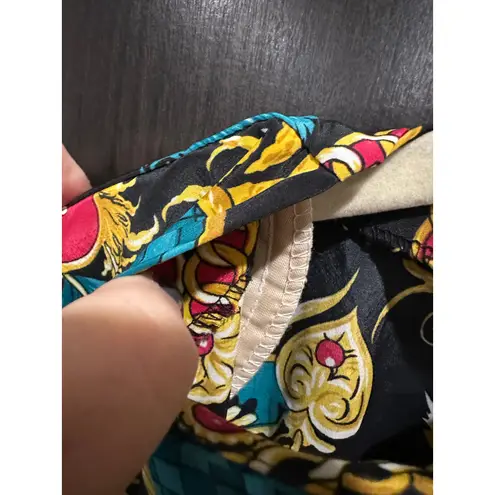 Vintage Satin Baroque Chain Print Top Equestrian Heritage Preppy Style Large