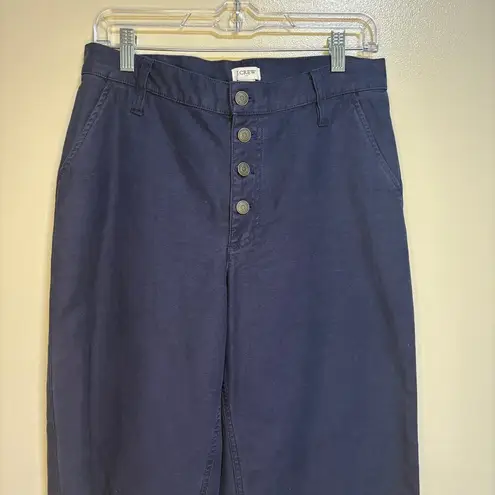 J Crew Factory Navy Wide Leg Button Front Pant Slub Cotton Cropped Trouser SZ 27 Blue