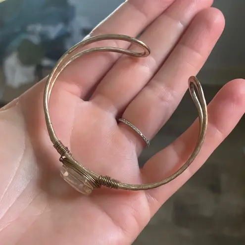 None Gold Tone Hammered Metal Adjustable Bangle Wire Bracelet Crystal Boho Chic