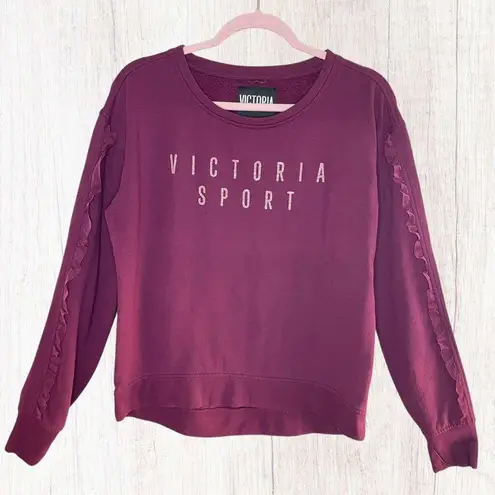 VICTORIA'S SECRET SPORT Burgundy Ruffle Sleeve Sweatshirt, Small Purple