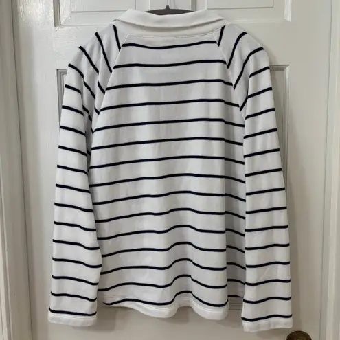 J.Crew XL Cozy Soft Warm Casual Striped Button Collar Nautical Sweatshirt Top White