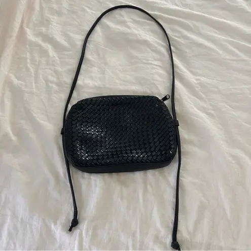 None Vintage black soft vegan minimal leather Woven weaved adjustable Crossbody Bag