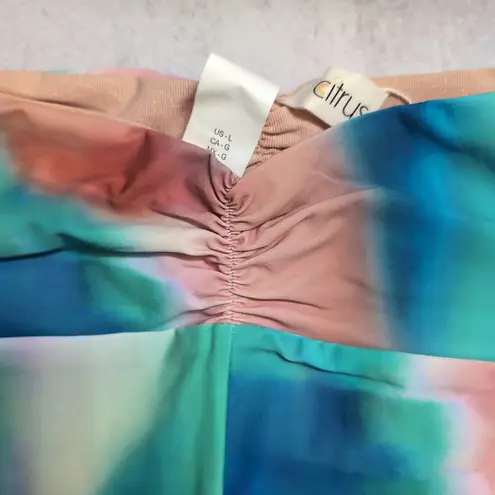 NWT Citrus Tie Dye Blue Pink Yellow Peach Ruched Waistband Swim Boy Shorts Large