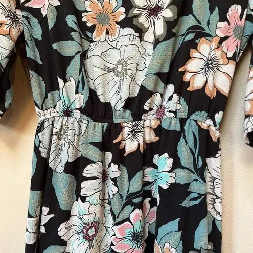 Flamingo Women's Floral Bohemian Flutter Sleeve Maxi Dress Small Black